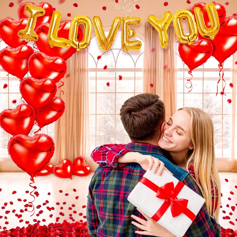 kortes I Love You Balloons and Heart Balloons Kit with Rose Petals, Valentines Day Decorations for Party - Image 3